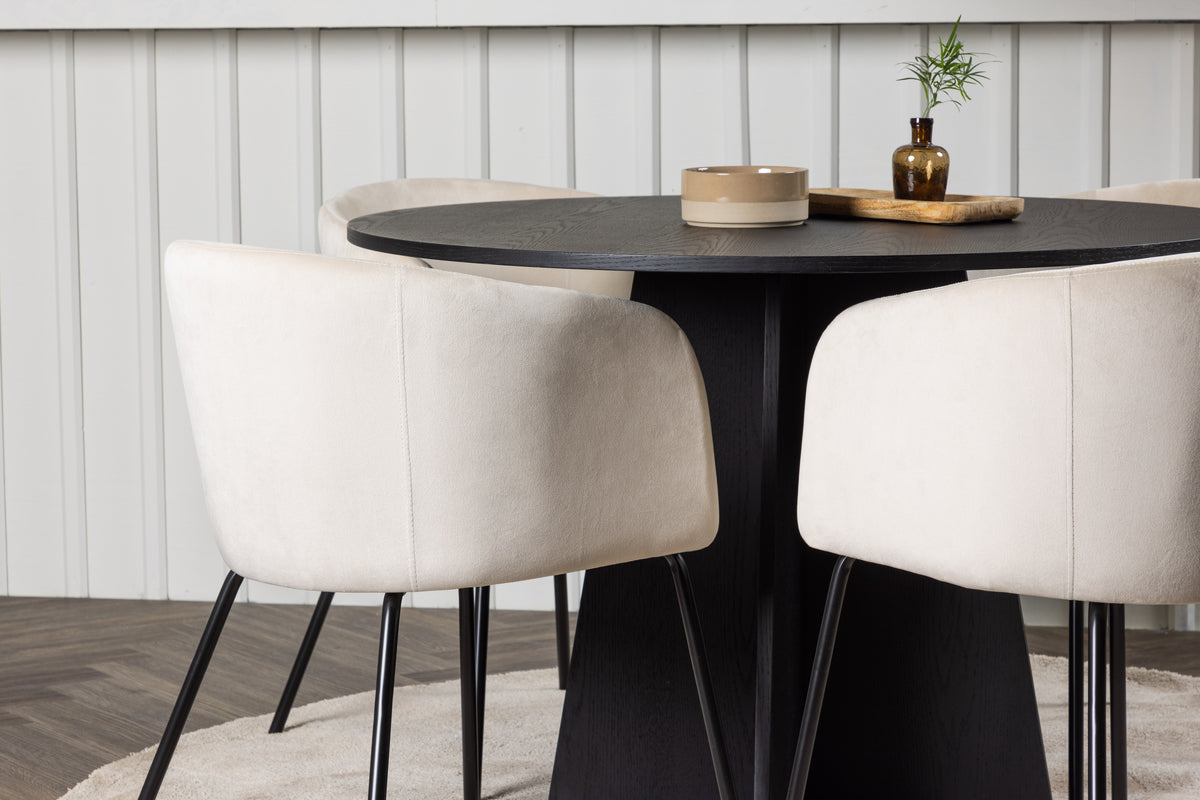 Venture Design Berit & Bootcut Matstolar Beige + Runda Matbord ⌀110 Svart