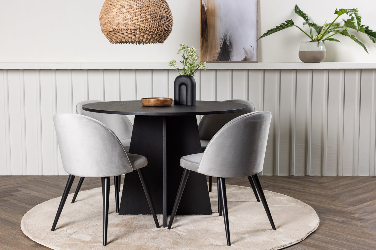 Venture Design Velvet & Bootcut Matstolar 2-pack Grå + Runda Matbord ⌀110 Svart