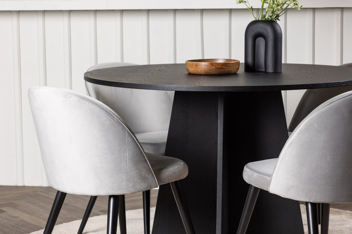 Venture Design Velvet & Bootcut Matstolar 2-pack Grå + Runda Matbord ⌀110 Svart