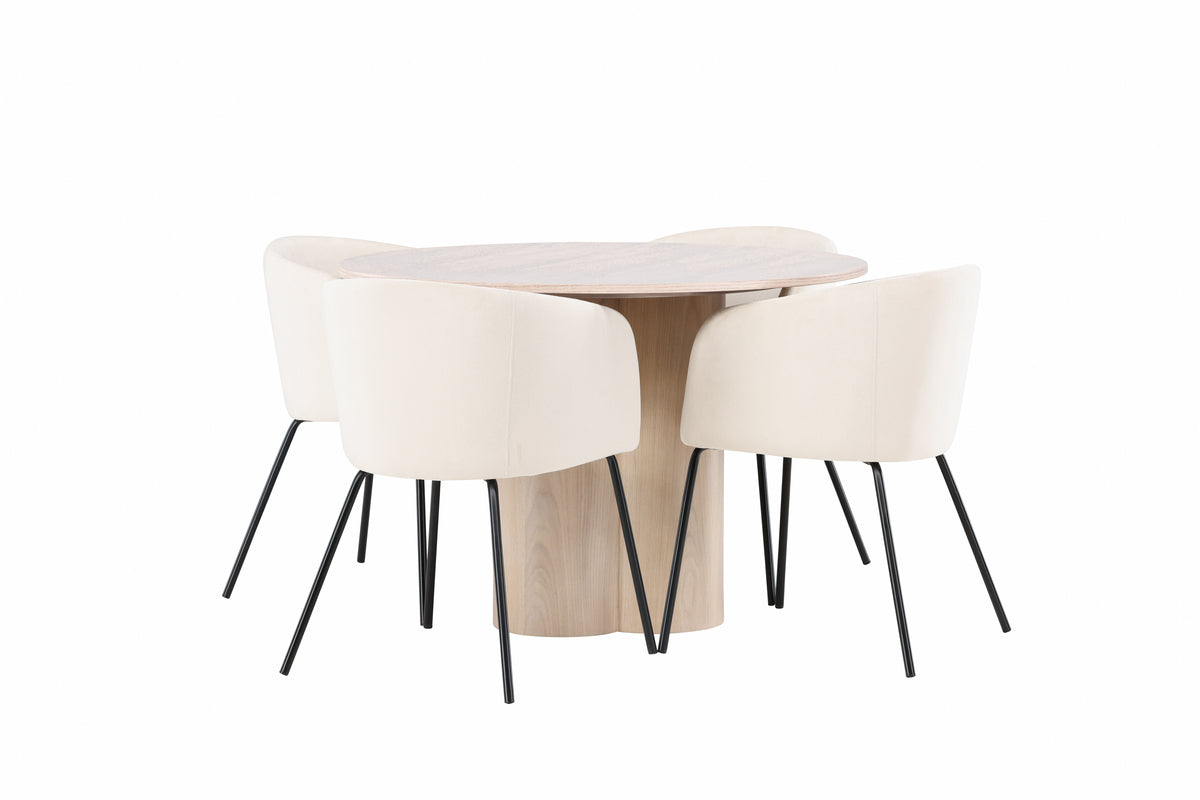 Venture Design Berit & Olivia Matstolar Beige + Runda Matbord ⌀110 Vitputsad