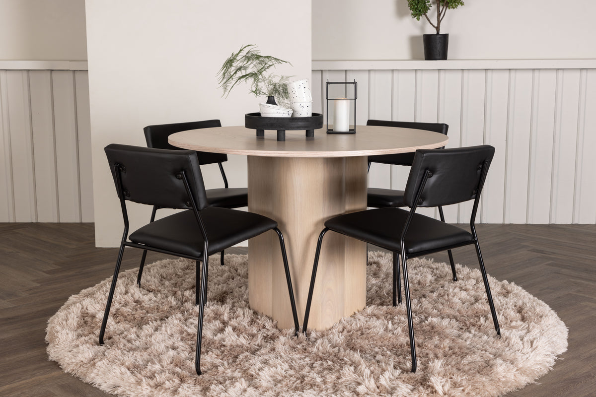 Venture Design Kenth & Olivia Matstolar 2-pack Svart + Runda Matbord ⌀110 Vitputsad