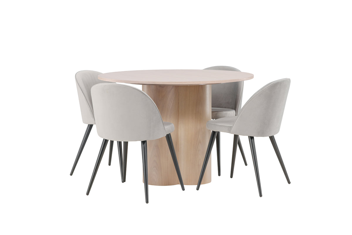 Venture Design Velvet & Olivia Matstolar 2-pack Grå + Runda Matbord ⌀110 Vitputsad