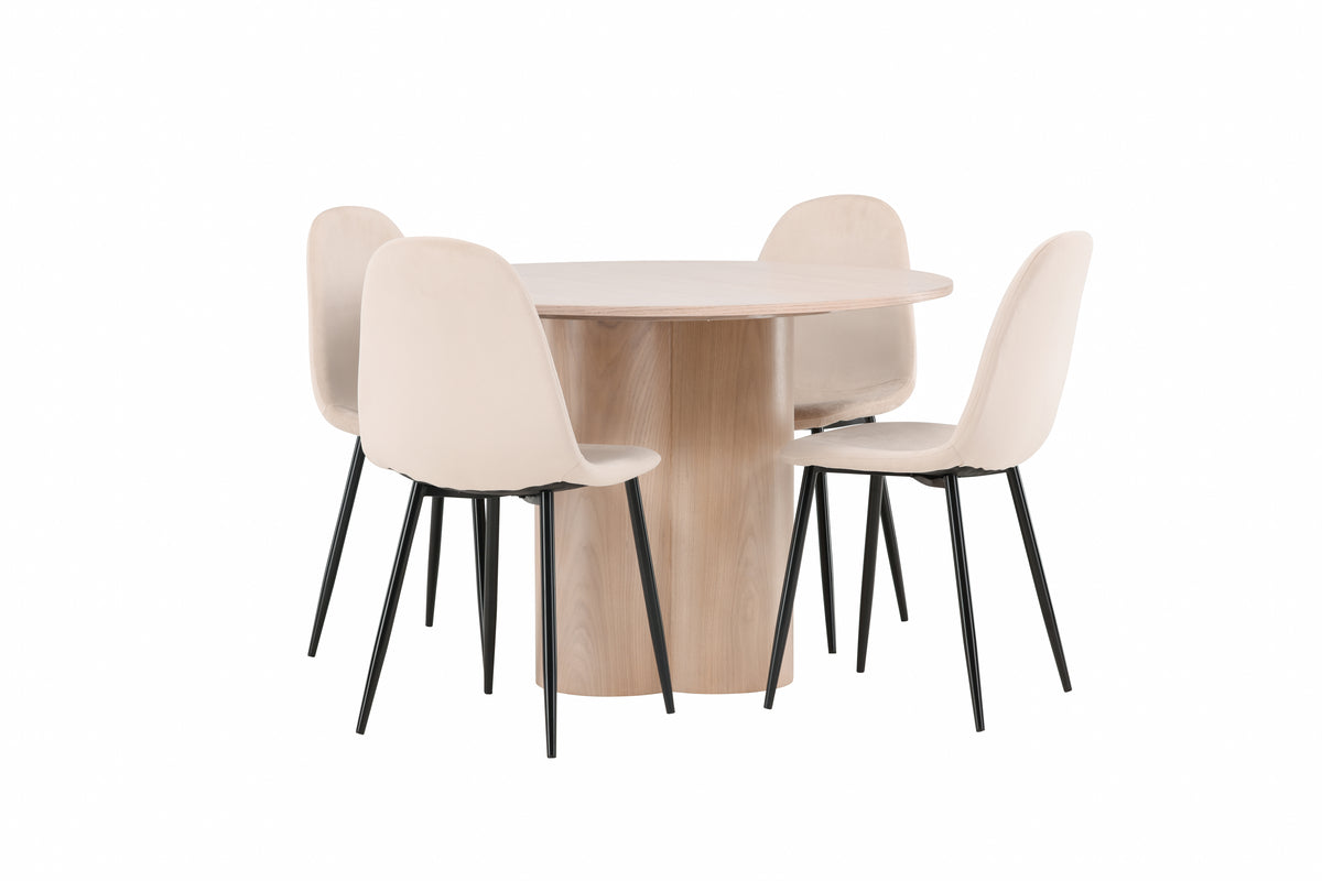 Venture Design Polar & Olivia Matstolar 2-pack Beige + Runda Matbord ⌀110 Vitputsad
