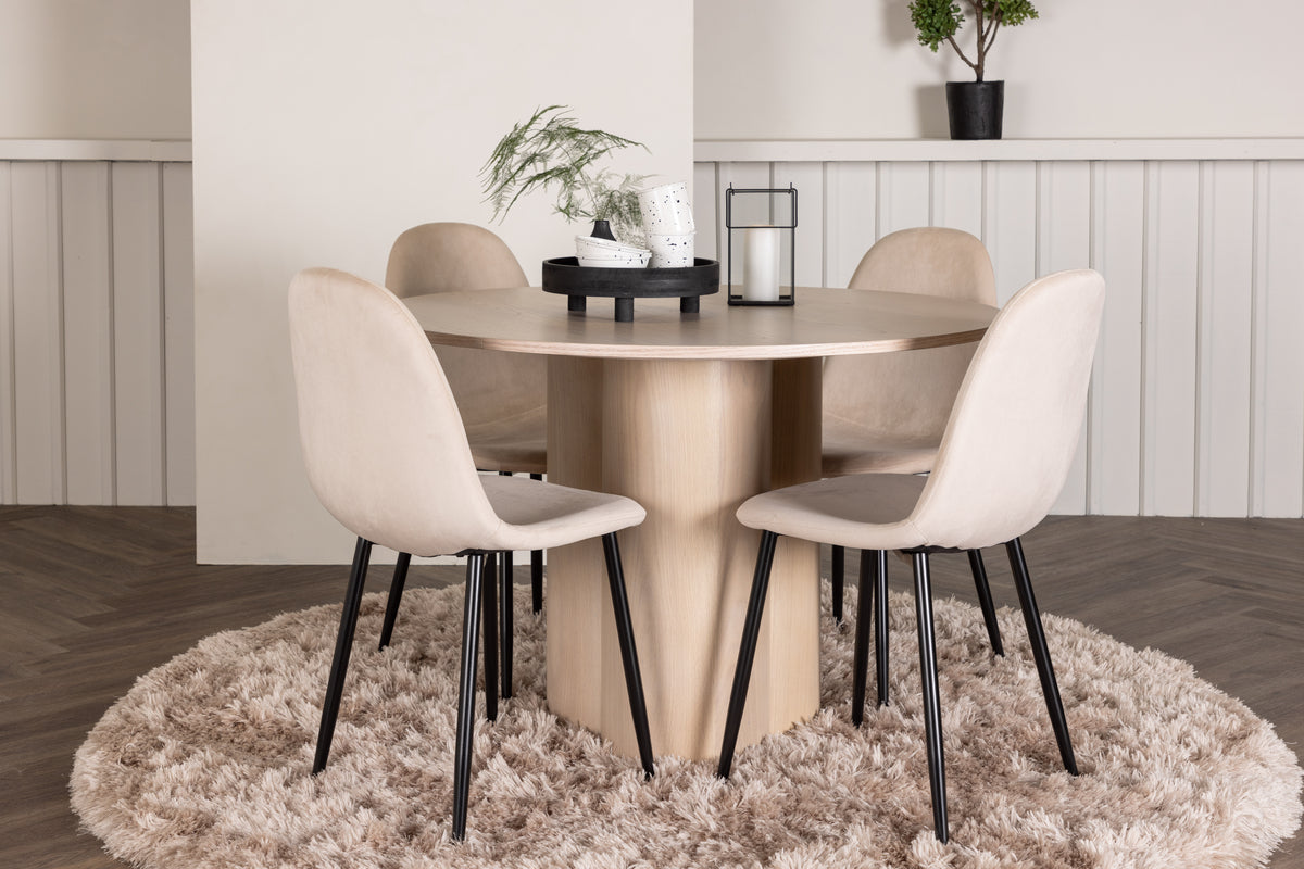 Venture Design Polar & Olivia Matstolar 2-pack Beige + Runda Matbord ⌀110 Vitputsad
