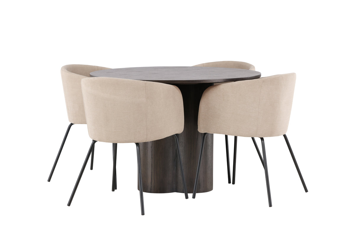Venture Design Berit & Olivia Matstolar Beige + Runda Matbord ⌀110 Mocka
