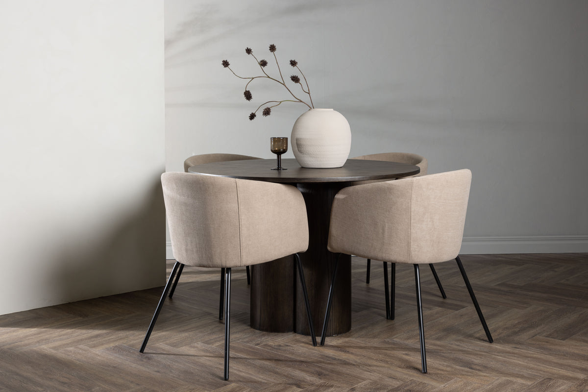 Venture Design Berit & Olivia Matstolar Beige + Runda Matbord ⌀110 Mocka