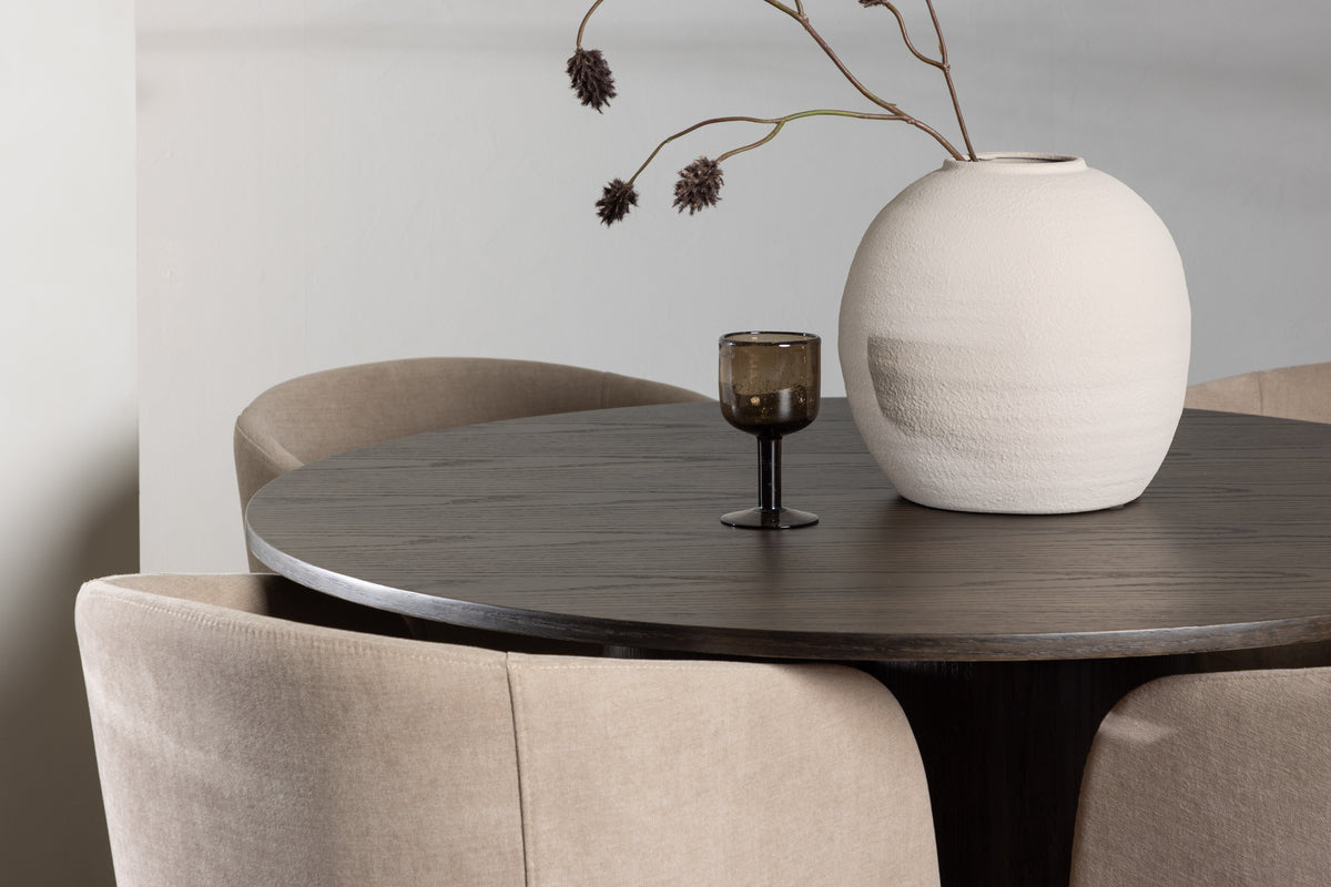 Venture Design Berit & Olivia Matstolar Beige + Runda Matbord ⌀110 Mocka