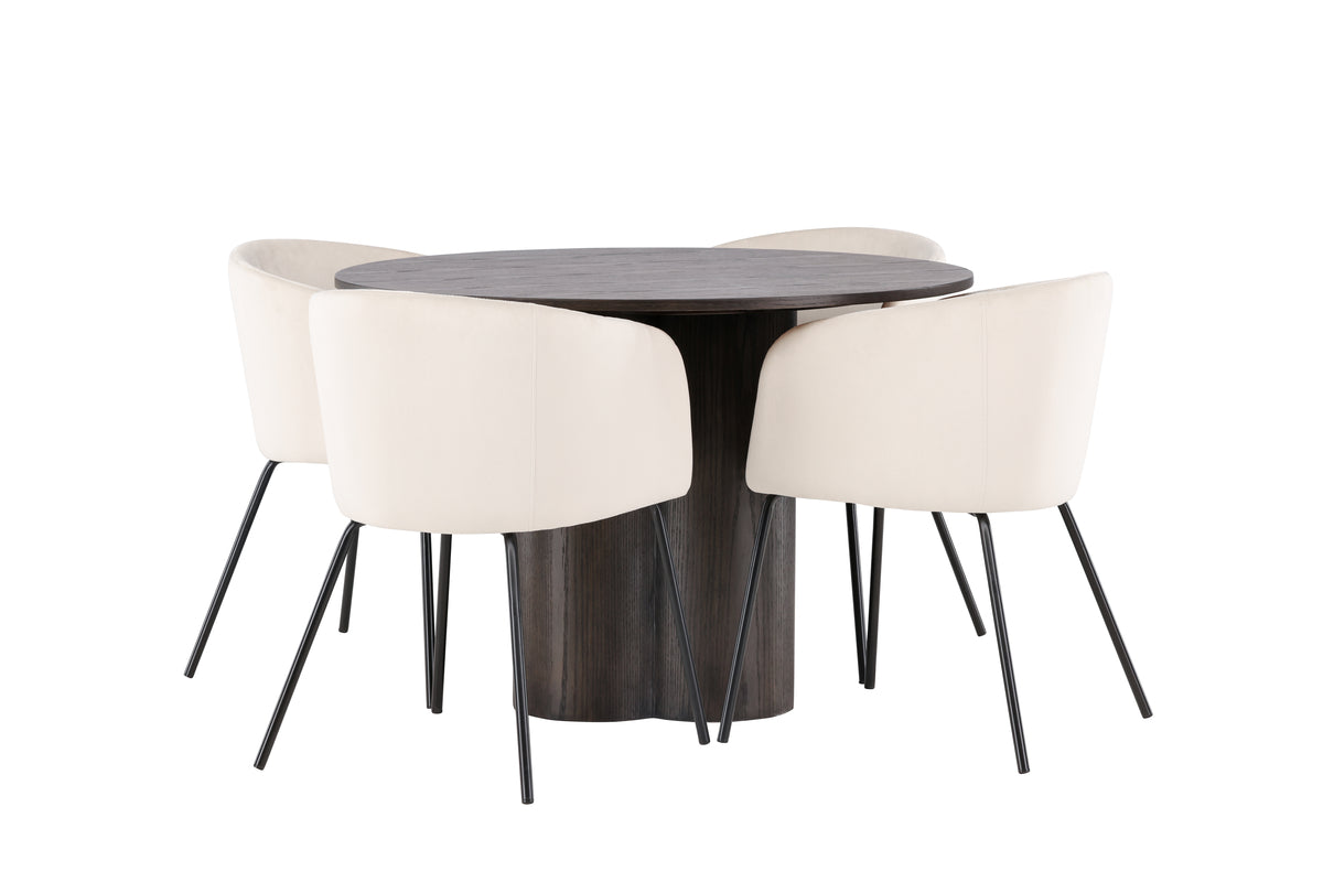 Venture Design Berit & Olivia Matstolar Beige + Runda Matbord ⌀110 Mocka