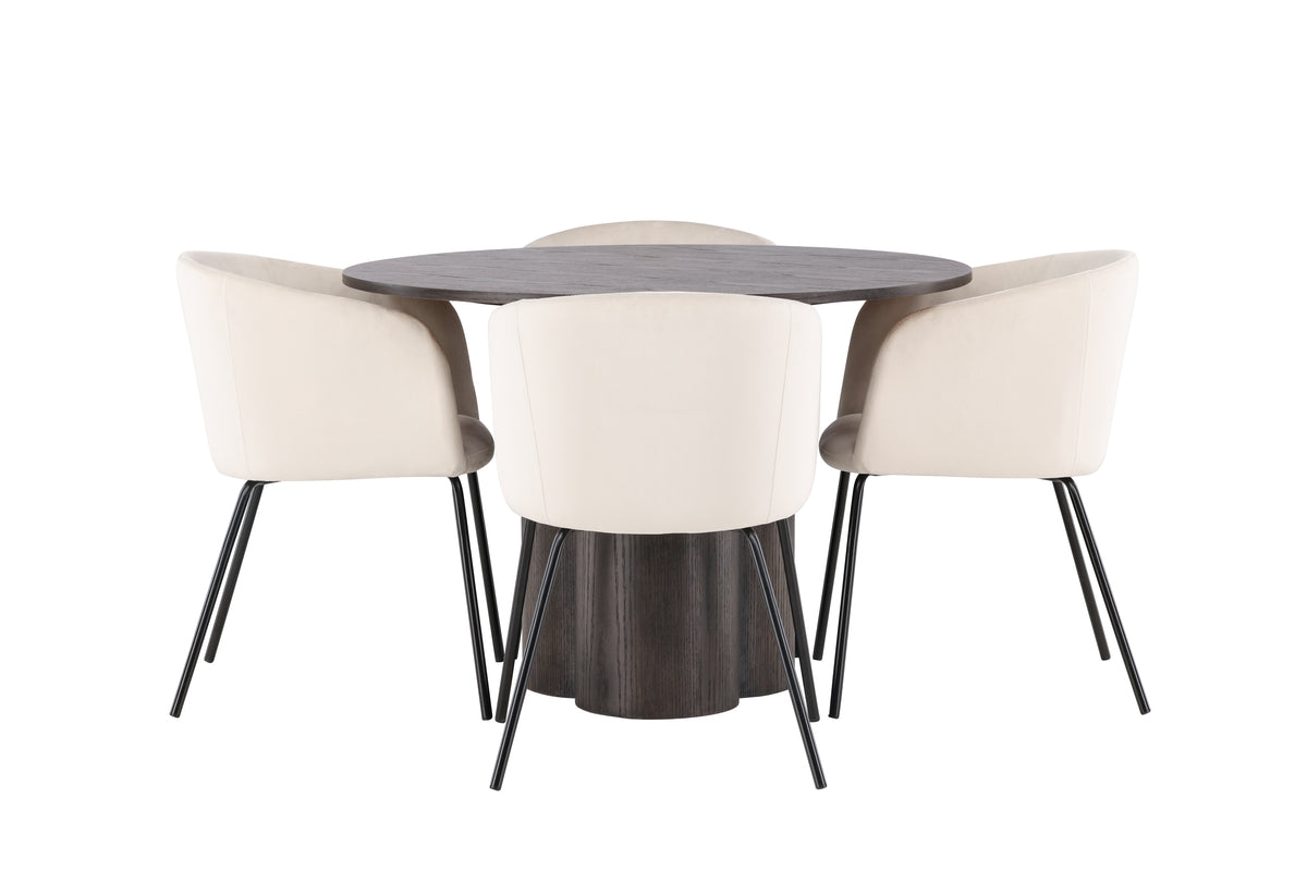 Venture Design Berit & Olivia Matstolar Beige + Runda Matbord ⌀110 Mocka