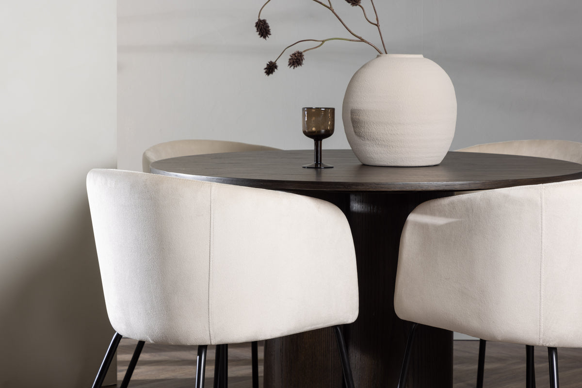 Venture Design Berit & Olivia Matstolar Beige + Runda Matbord ⌀110 Mocka