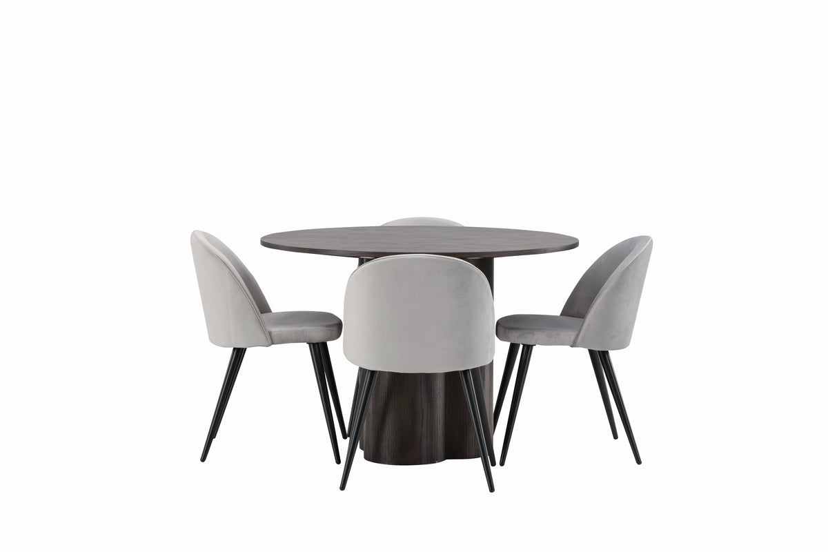 Venture Design Velvet & Olivia Matstolar 2-pack Grå + Runda Matbord ⌀110 Mocka
