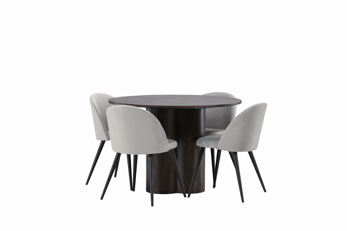 Venture Design Velvet & Olivia Matstolar 2-pack Grå + Runda Matbord ⌀110 Mocka