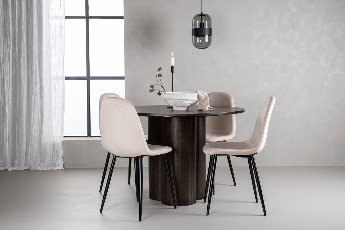 Venture Design Polar & Olivia Matstolar 2-pack Beige + Runda Matbord ⌀110 Mocka