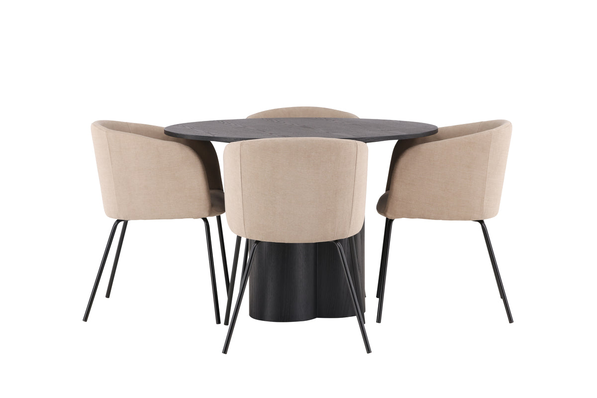 Venture Design Berit & Olivia Matstolar Beige + Runda Matbord ⌀110 Svart