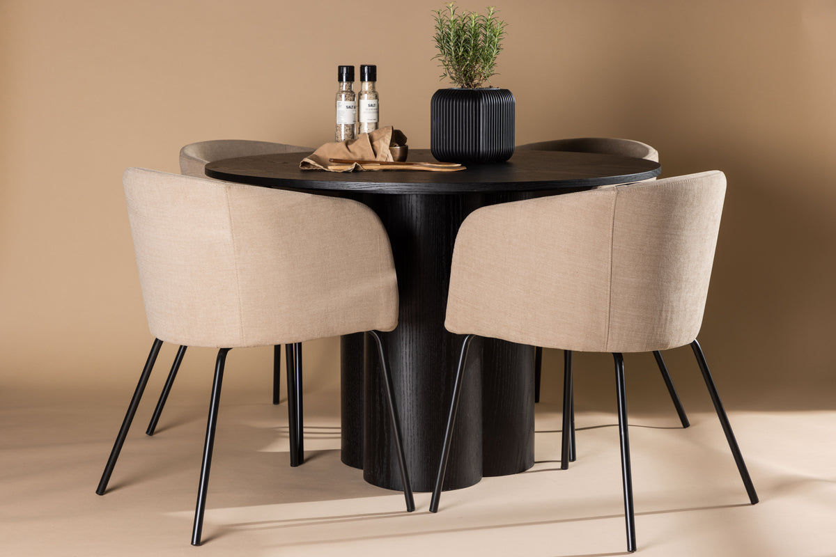 Venture Design Berit & Olivia Matstolar Beige + Runda Matbord ⌀110 Svart