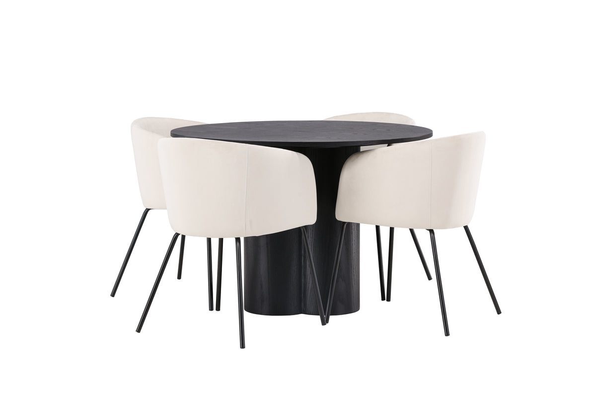 Venture Design Berit & Olivia Matstolar Beige + Runda Matbord ⌀110 Svart
