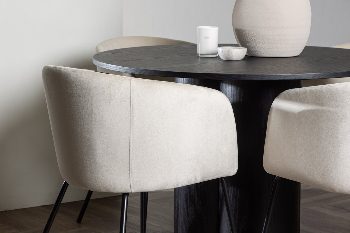 Venture Design Berit & Olivia Matstolar Beige + Runda Matbord ⌀110 Svart
