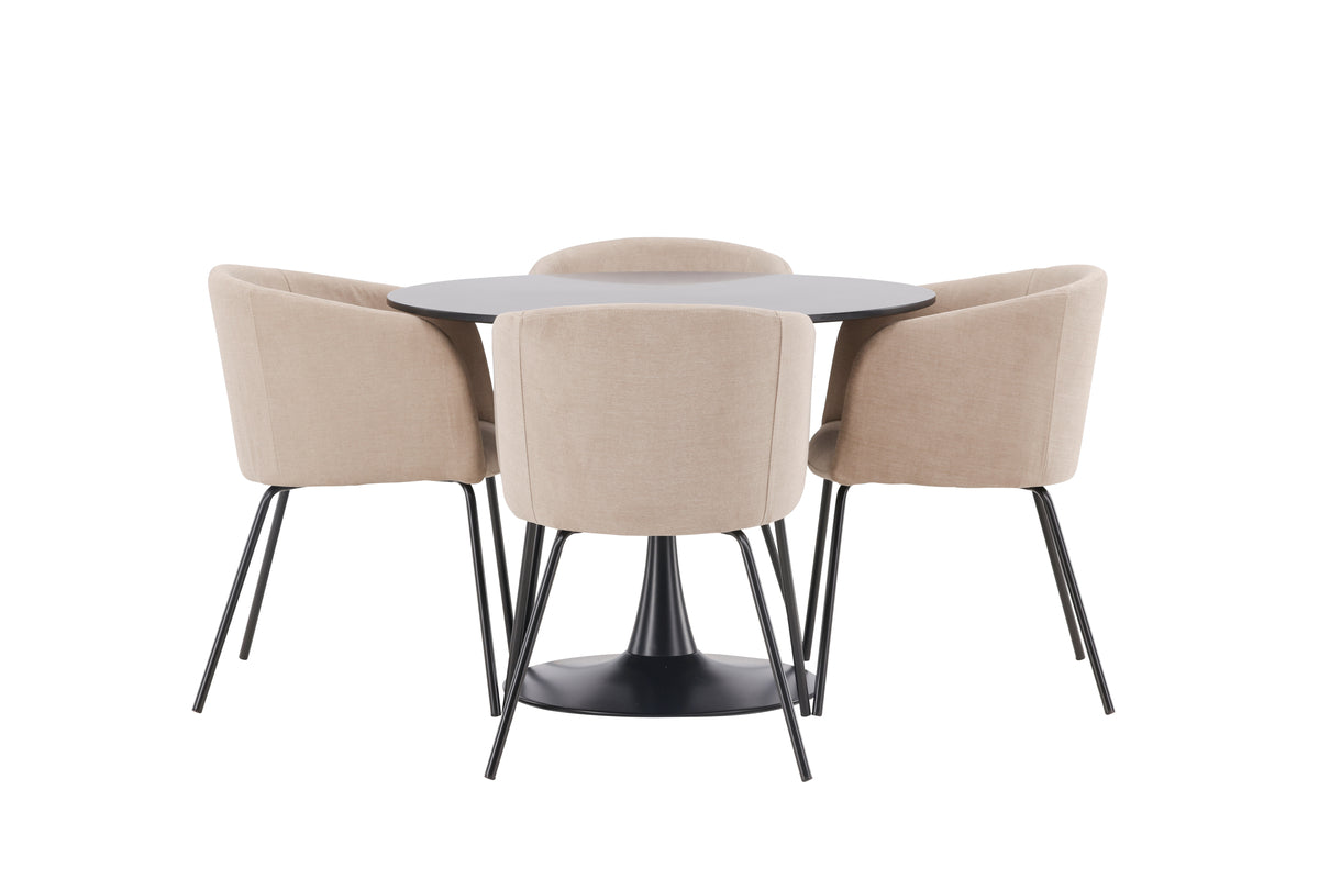 Venture Design Berit & Glade Matstolar Beige + Runda Matbord ⌀100 Svart