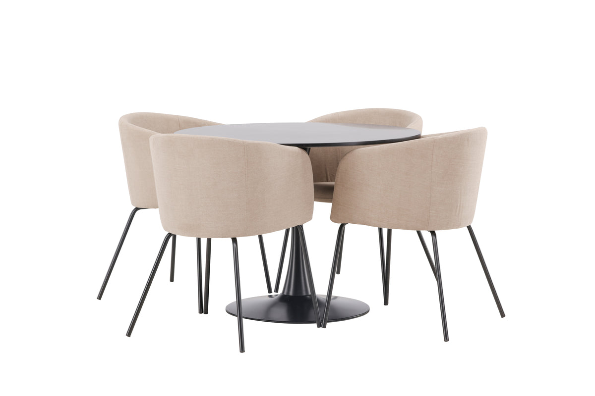 Venture Design Berit & Glade Matstolar Beige + Runda Matbord ⌀100 Svart