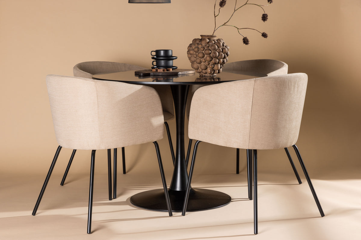 Venture Design Berit & Glade Matstolar Beige + Runda Matbord ⌀100 Svart