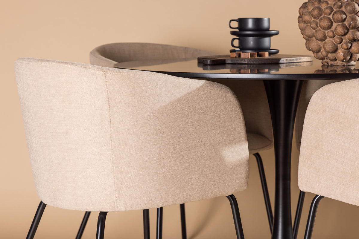 Venture Design Berit & Glade Matstolar Beige + Runda Matbord ⌀100 Svart
