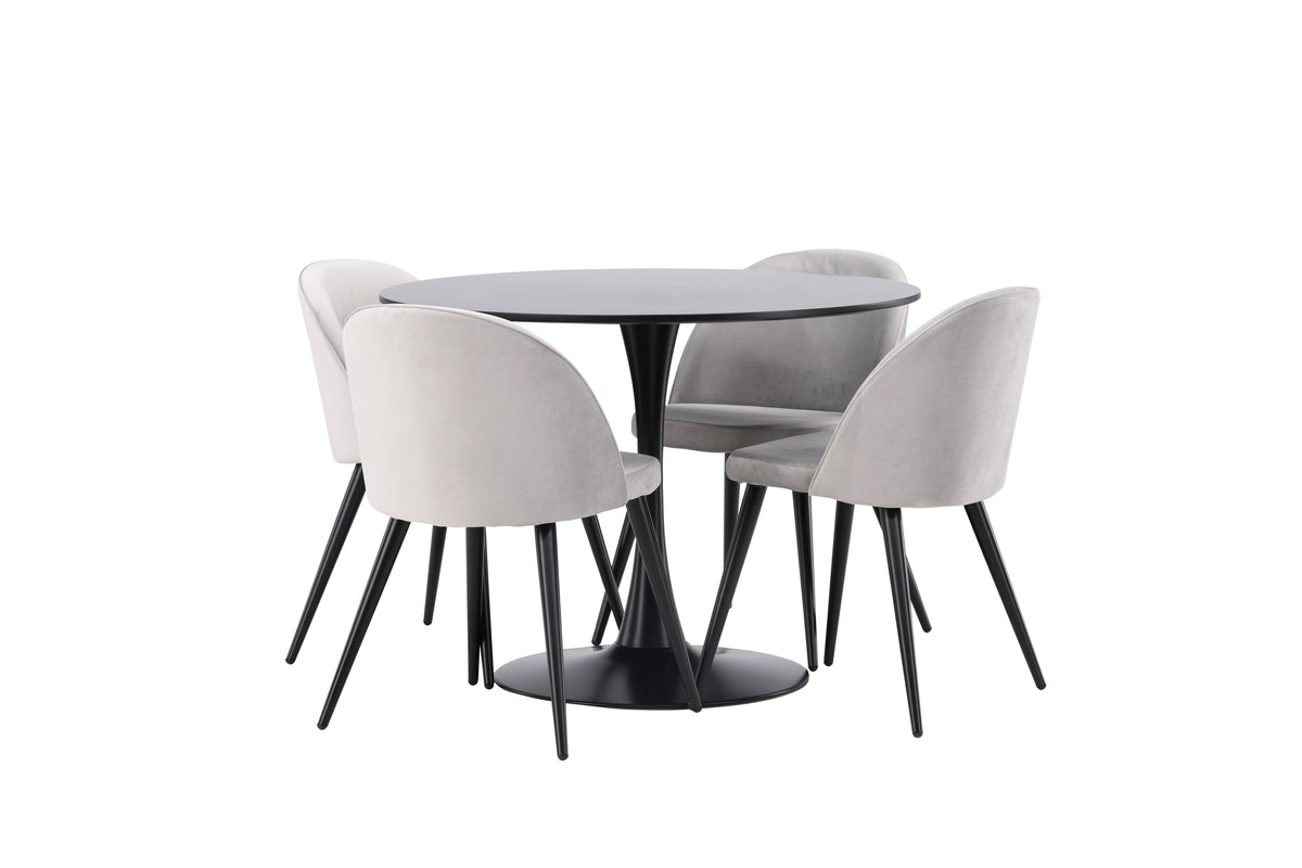 Venture Design Velvet & Glade Matstolar 2-pack Grå + Runda Matbord ⌀100 Svart