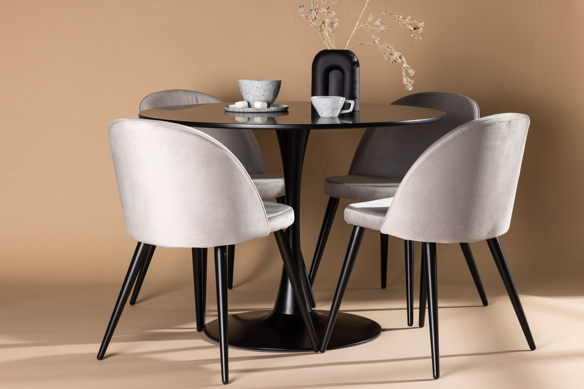 Venture Design Velvet & Glade Matstolar 2-pack Grå + Runda Matbord ⌀100 Svart