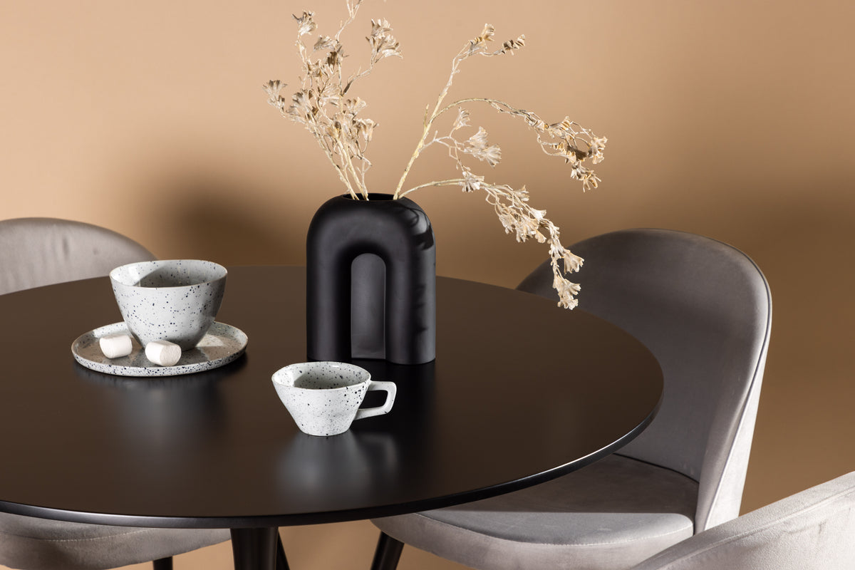 Venture Design Velvet & Glade Matstolar 2-pack Grå + Runda Matbord ⌀100 Svart