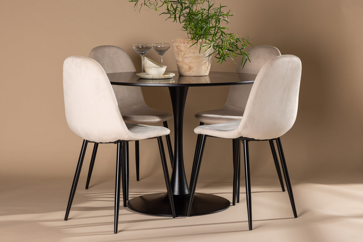 Venture Design Polar & Glade Matstolar 2-pack Beige + Runda Matbord ⌀100 Svart