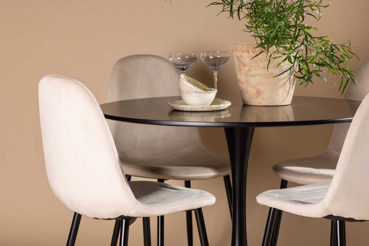 Venture Design Polar & Glade Matstolar 2-pack Beige + Runda Matbord ⌀100 Svart