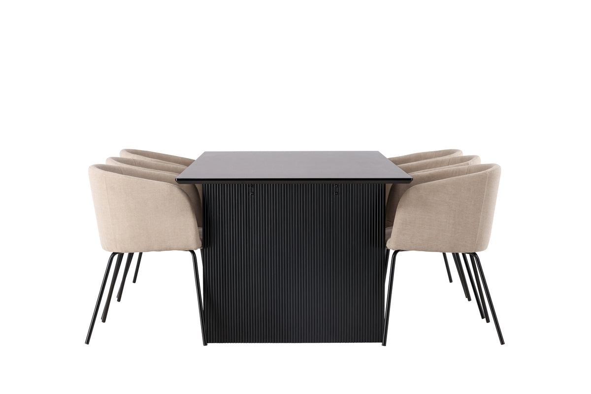 Venture Design Berit & Vail Matstolar Beige + Rektangulära Matbord 200 x 100 Svart