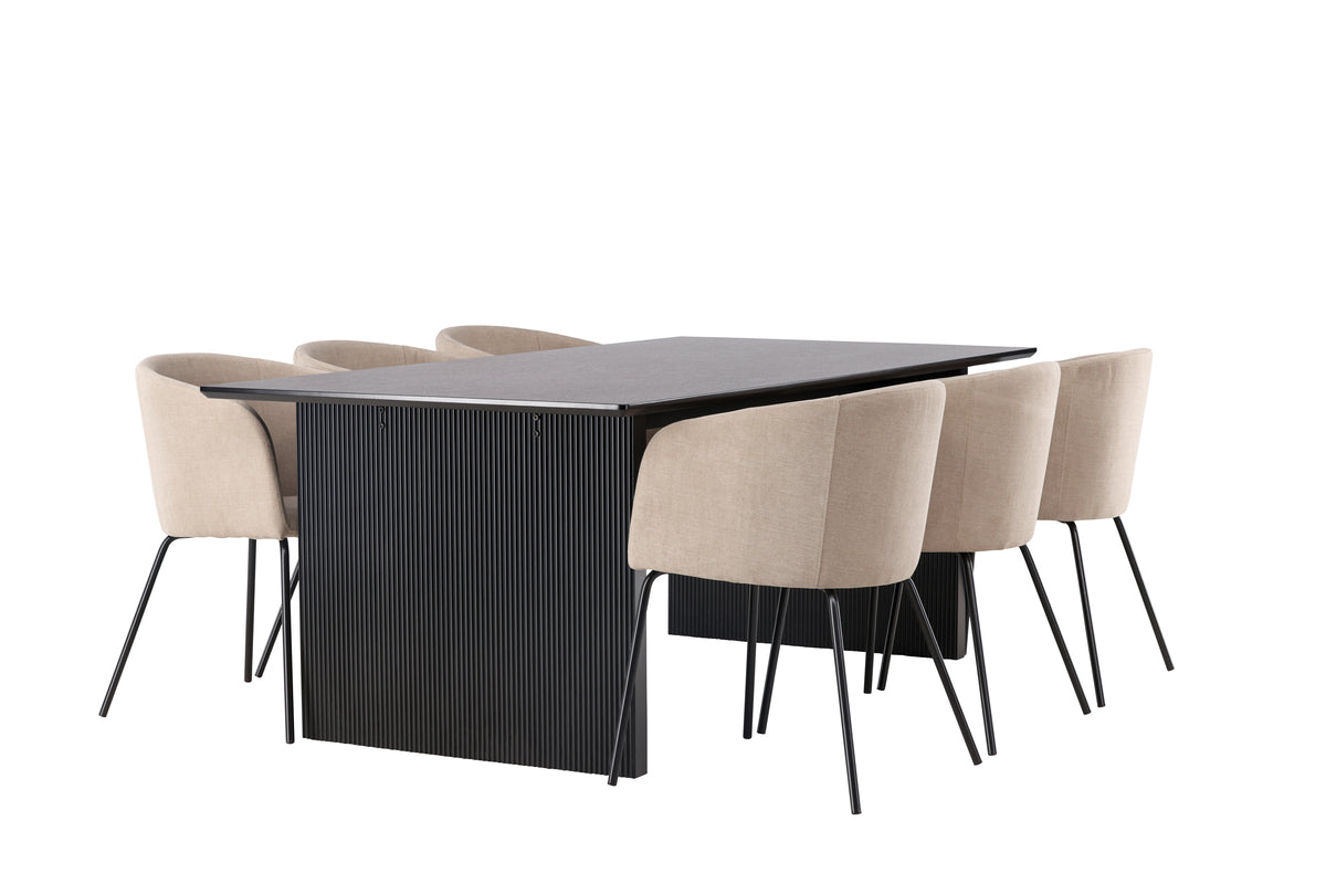 Venture Design Berit & Vail Matstolar Beige + Rektangulära Matbord 200 x 100 Svart