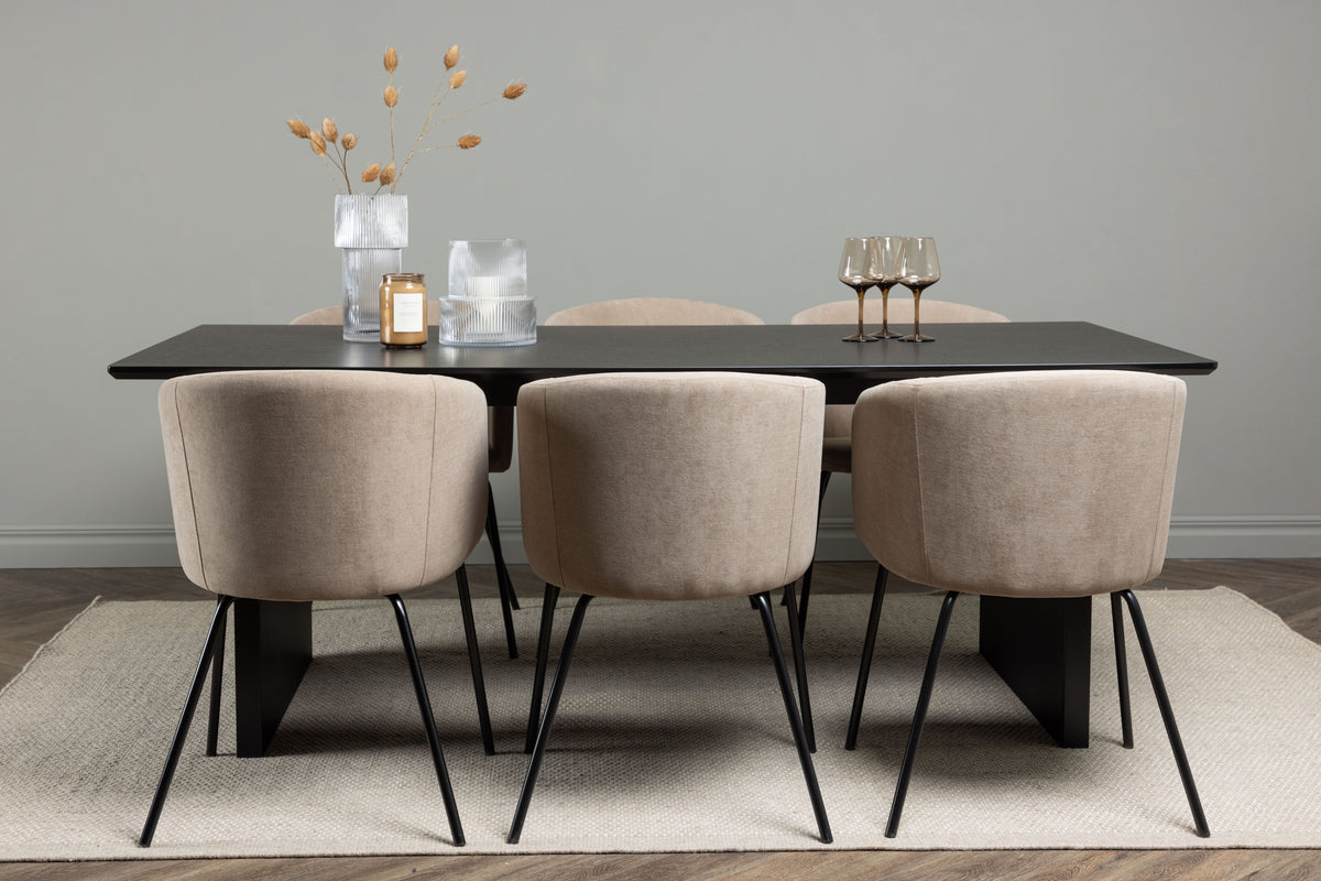 Venture Design Berit & Vail Matstolar Beige + Rektangulära Matbord 200 x 100 Svart