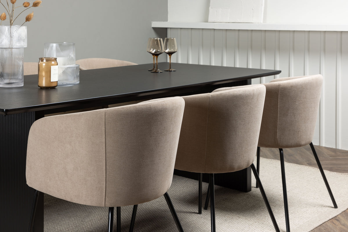 Venture Design Berit & Vail Matstolar Beige + Rektangulära Matbord 200 x 100 Svart