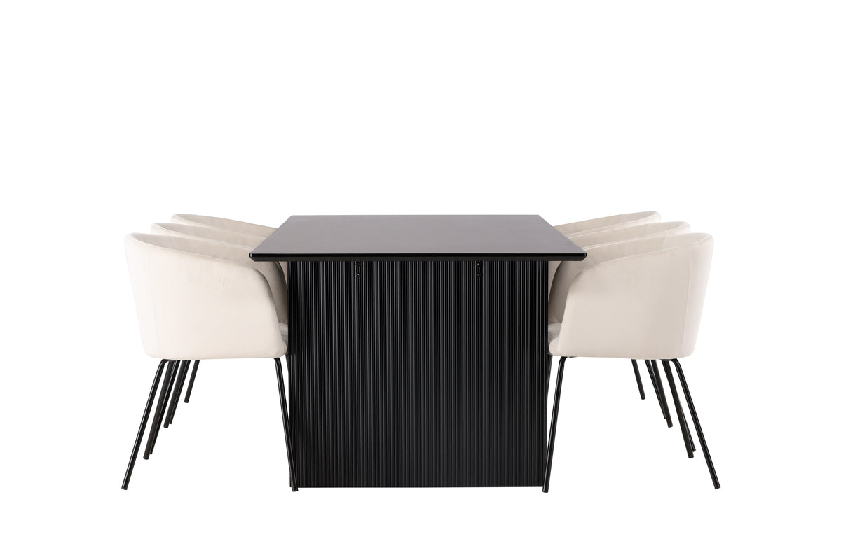 Venture Design Berit & Vail Matstolar Beige + Rektangulära Matbord 200 x 100 Svart
