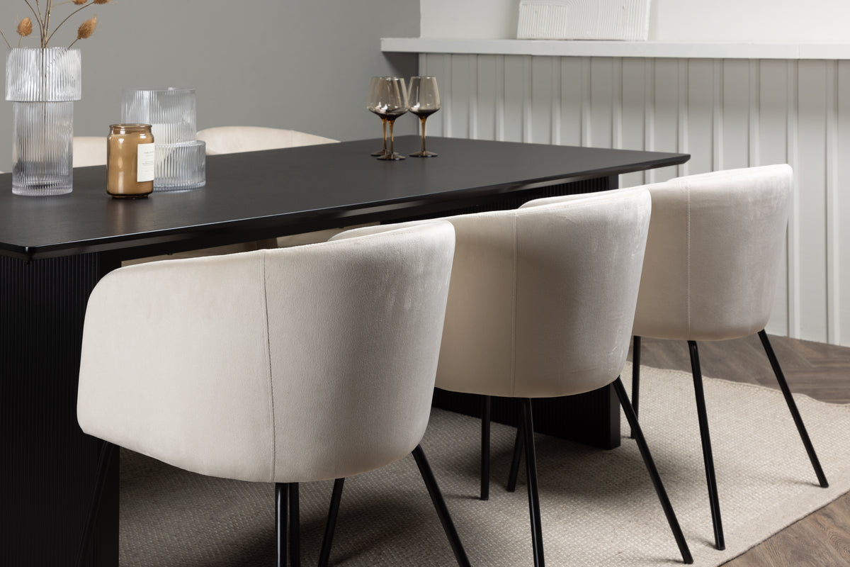 Venture Design Berit & Vail Matstolar Beige + Rektangulära Matbord 200 x 100 Svart