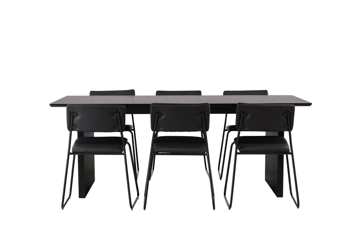 Venture Design Kenth & Vail Matstolar 2-pack Svart + Rektangulära Matbord 200 x 100 Svart