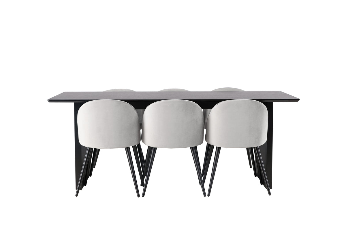 Venture Design Velvet & Vail Matstolar 2-pack Grå + Rektangulära Matbord 200 x 100 Svart