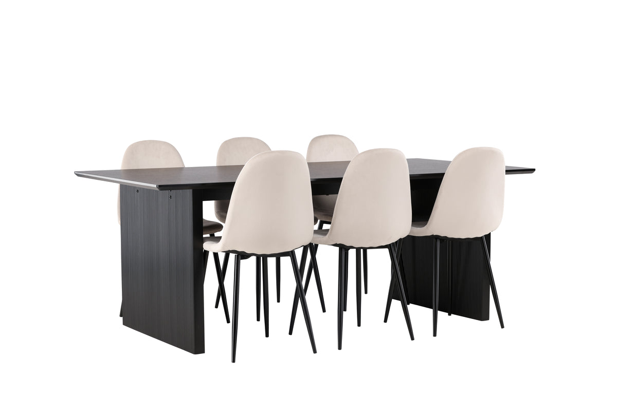 Venture Design Polar & Vail Matstolar 2-pack Beige + Rektangulära Matbord 200 x 100 Svart