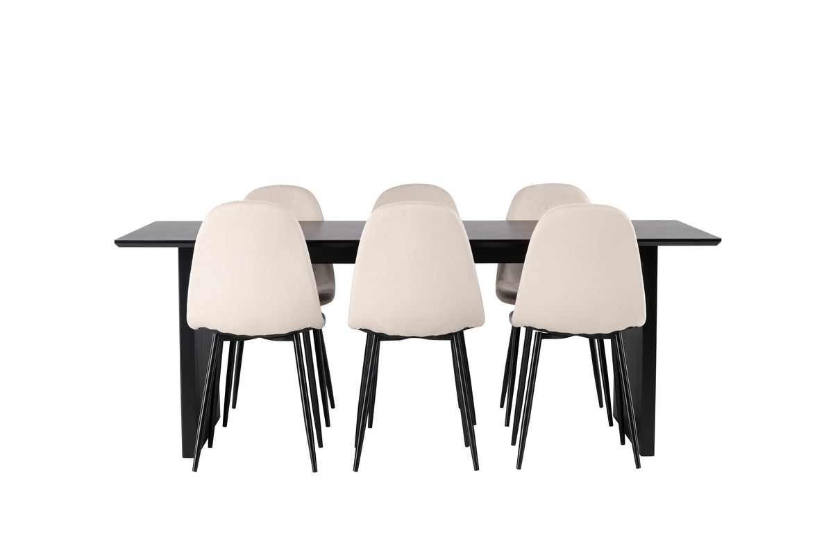 Venture Design Polar & Vail Matstolar 2-pack Beige + Rektangulära Matbord 200 x 100 Svart