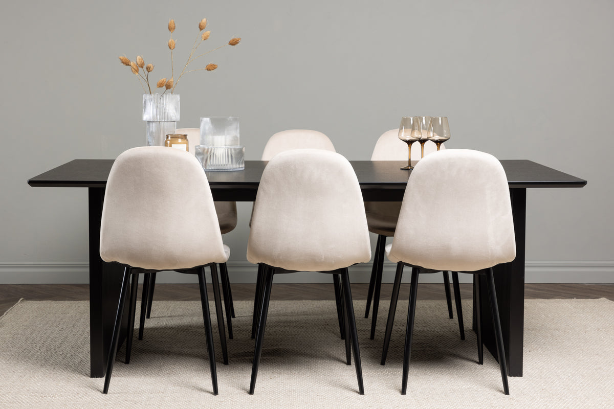 Venture Design Polar & Vail Matstolar 2-pack Beige + Rektangulära Matbord 200 x 100 Svart