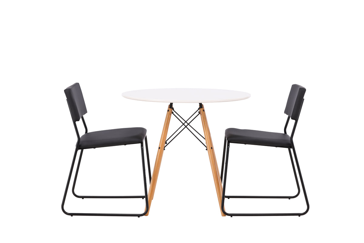 Venture Design Kenth & Danburi Matstolar 2-pack Svart + Runda Matbord ⌀60 Vit