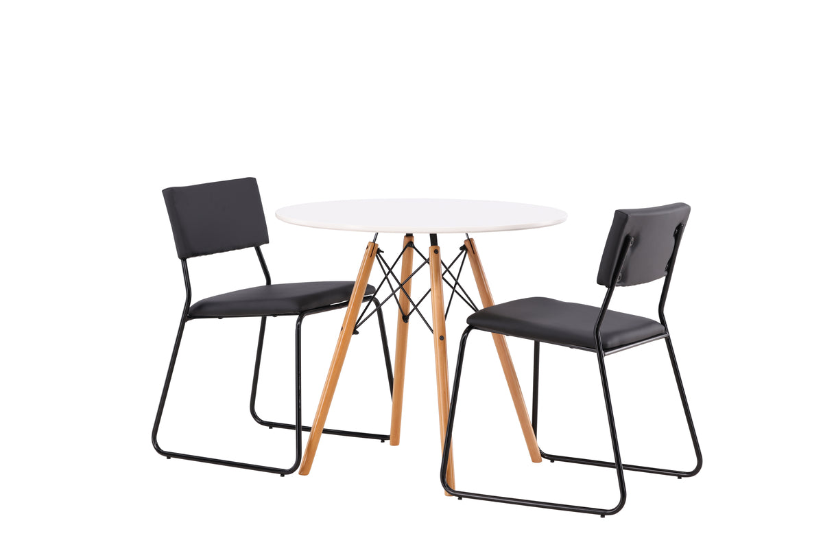 Venture Design Kenth & Danburi Matstolar 2-pack Svart + Runda Matbord ⌀60 Vit