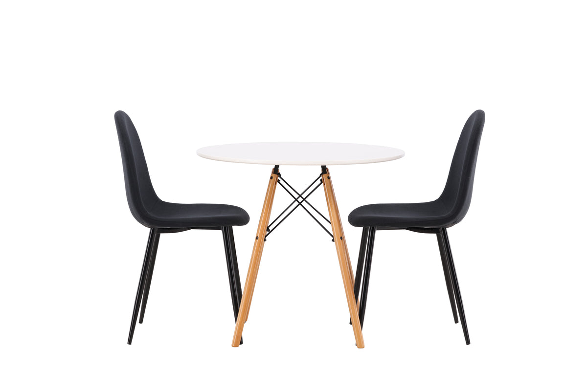 Venture Design Polar & Danburi Matstolar 2-pack Svart + Runda Matbord ⌀60 Vit