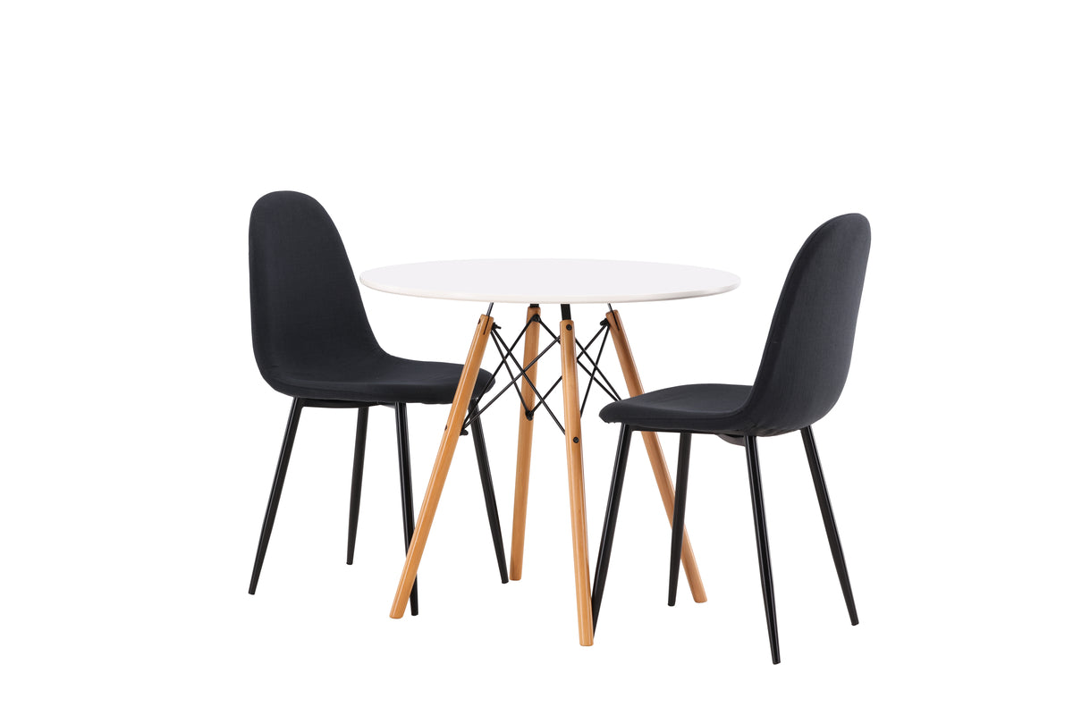 Venture Design Polar & Danburi Matstolar 2-pack Svart + Runda Matbord ⌀60 Vit