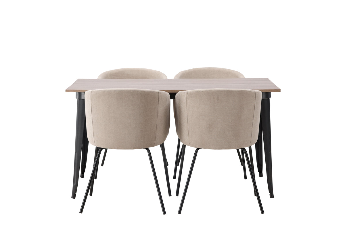 Venture Design Berit & Tempe Matstolar Beige + Rektangulära Matbord 140 x 80 Valnöt