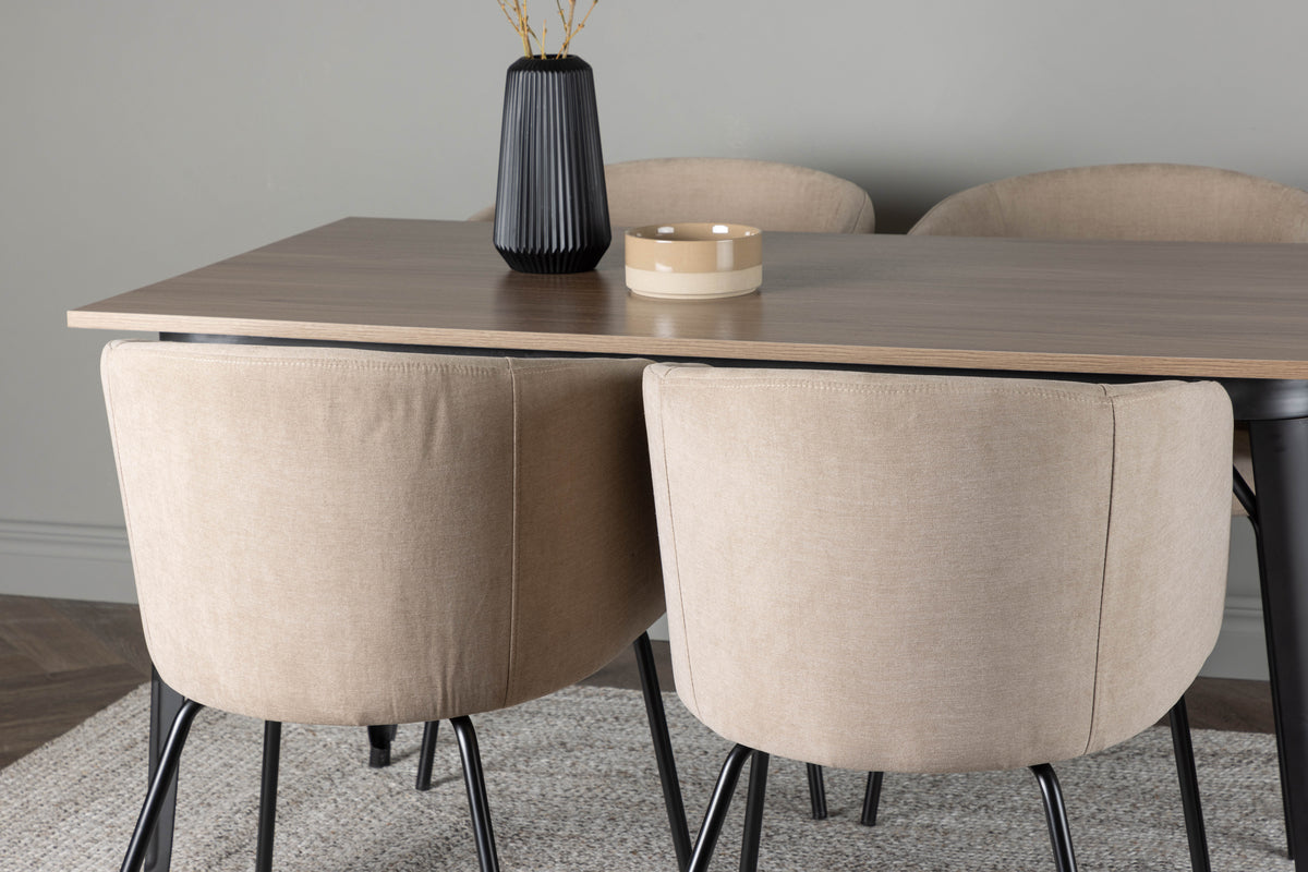 Venture Design Berit & Tempe Matstolar Beige + Rektangulära Matbord 140 x 80 Valnöt