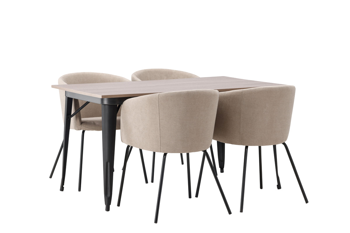 Venture Design Berit & Tempe Matstolar Beige + Rektangulära Matbord 140 x 80 Valnöt