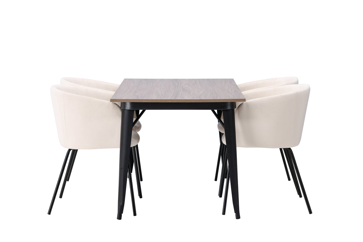 Venture Design Berit & Tempe Matstolar Beige + Rektangulära Matbord 140 x 80 Valnöt