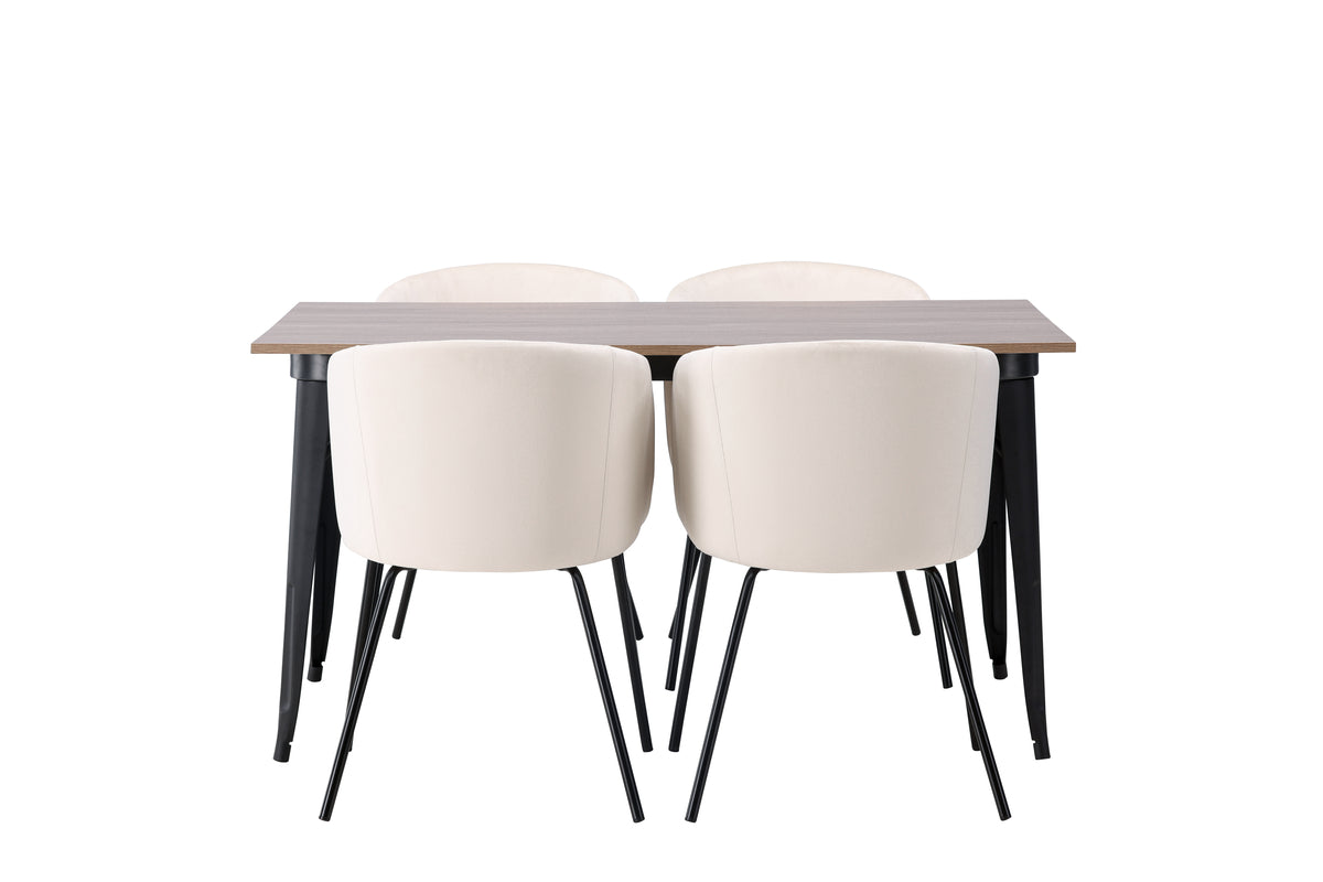 Venture Design Berit & Tempe Matstolar Beige + Rektangulära Matbord 140 x 80 Valnöt